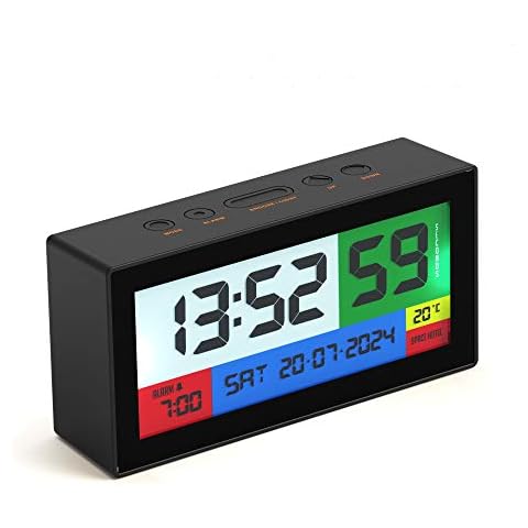 SPACE HOTEL® Robot 100 Designer Digital Alarm Clock with Colour LCD Display, 12/24Hr, Date Calendar, Room Temperature, Snooze, 4 levels Brightness Dimmer, Office/Bedroom, USB Powered & Battery Backup Cover
