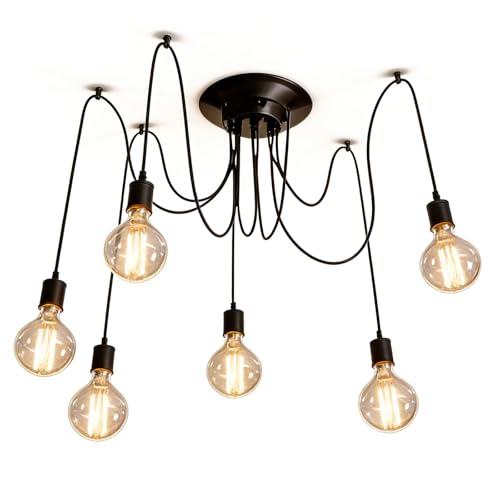 GAOUTO Lampadario a sospensione ragno 6 fiamme, lampada a sospensione regolabile fai da te E27, lampadario vintage, lampada a sospensione da tavolo da pranzo, stile ragno lampadario per soggiorno
