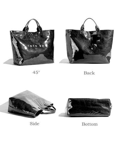 Image of PVC Tote Bag Gifts for Women Large Tote Purse Kraft Paper Letter Print Hobo Handbags for Work Beach Shopping Travel