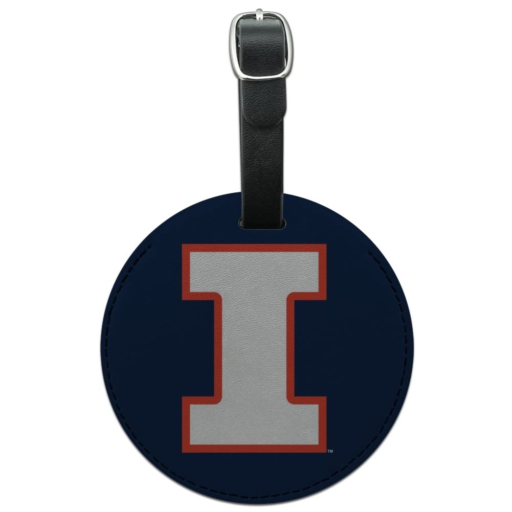 U of Illinois Fighting Illini Logo Round Leather Luggage Card ID Tag