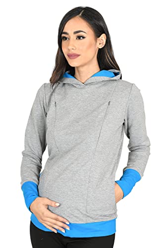 MijaCulture 2 en 1 Sudadera Jersey de Maternidad y Lactancia Mona 1035 (M, Melange / Turquesa)