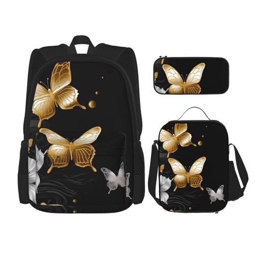 Sac à dos papillons noirs et dorés pour pique-nique et sorties