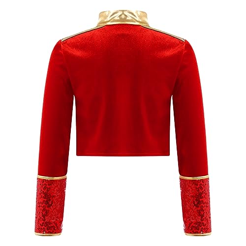 renvena Boys Girls Drum Major Majorette Jacket Long Sleeve Sparkle Sequin Marching Band Uniform Coat2