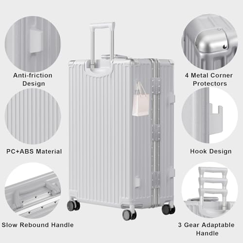 Image of AnyZip Luggage Sets 2 Piece Aluminum Frame Carry On and Checked Suitcase PC ABS Hard Shell TSA Lock No Zipper(Silver, 20 /28)