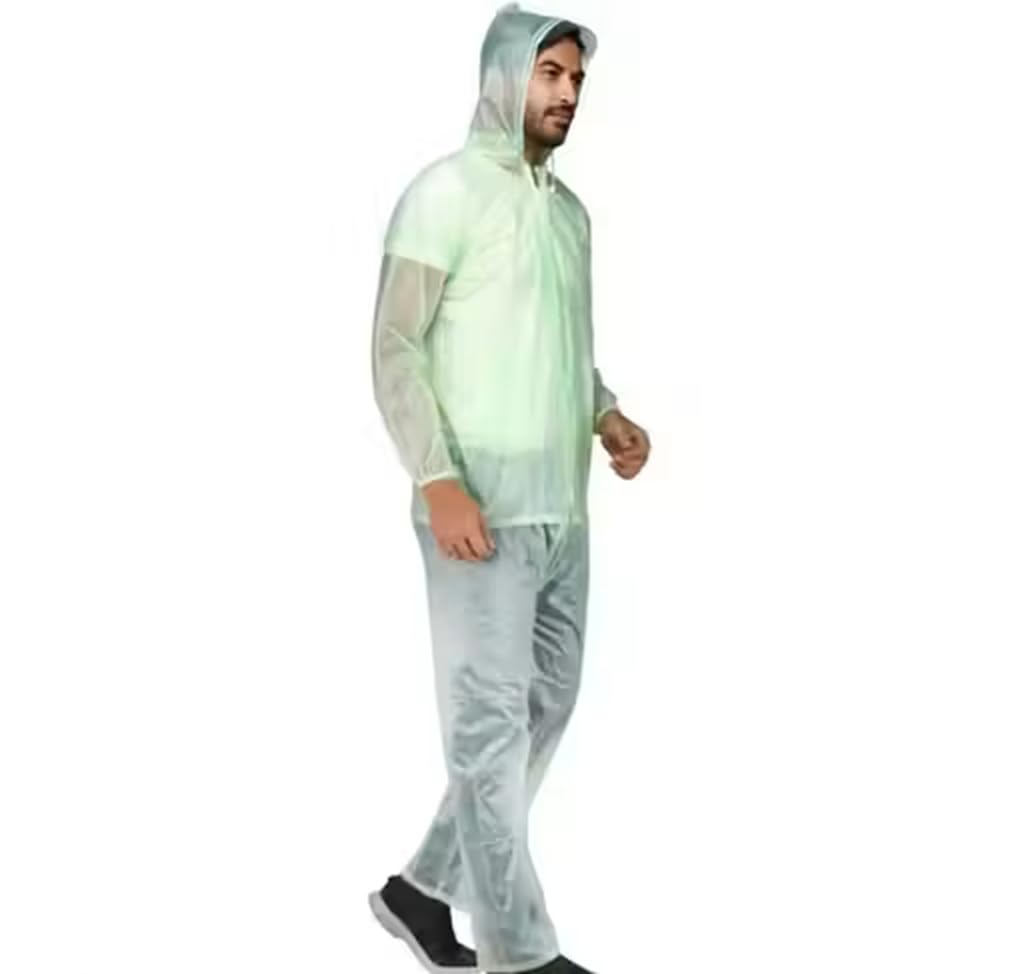 Men Raincoat, Water Resistant Rainsuit with Adjustable Hood, Drawstring Hem Set of Top & Bottom with Carrying Pouch-image-36