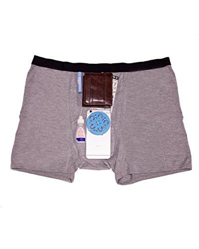 iHeartRaves Men's Boxer Brief Pocket Underwear (Grey, X-Large)