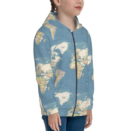 World Map1 Kid Hoodies Boys Zip Up Sweatshirts Girls Pullover with Pocket4