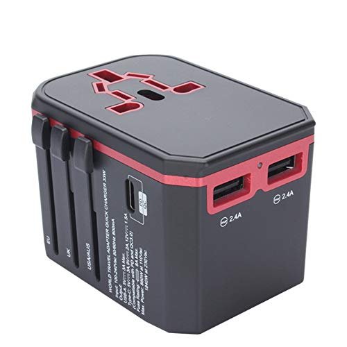 Multi-Land-Energien-Adapter, USB-Stecker-Aufladeeinheit 33W Energien-Spielraum-Adapter die für mehr als 180 Ländern rund um die Welt,Rot