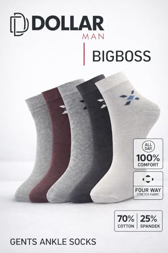 Image of Dollar Socks for Men Solid Ankle Length Cotton Socks, Free Size (Multicoloured)