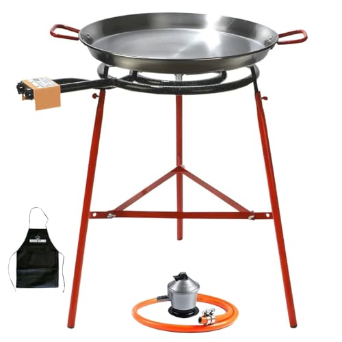 Garcima Set à paella 50 cm avec poêle à paella 55 cm, support renforcé, régulateur et tuyau à gaz Kabra (tablier gratuit)