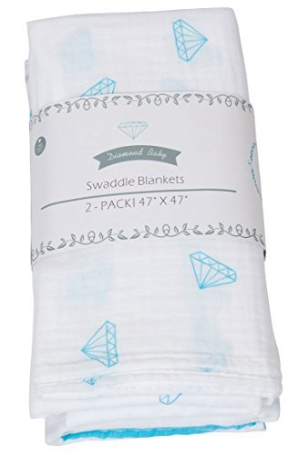 Diamond Baby Swaddle Blankets Organic Cotton, Diamonds and Stripes Design, 2-Pack