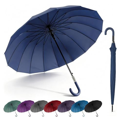 SHANN Paragua Largo Clasico Grande Automatico Resistente al Viente, Impermeable, Mango Curvo, Grande y Elegante para Hombre y Mujer