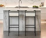EALSON Modern Bar Stools Set of 2 Linen Upholstered Bar Height Barstools with Low Back and Metal Frame 30 Inch Couter Tall Bar Chairs Industrial Island Chairs for Kitchen/Pub, Beige