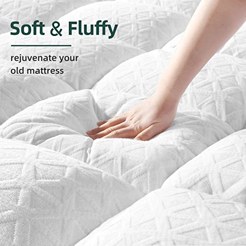 Harny Bamboo Mattress Topper California King Size, Cooling Breathable Extra Thick Mattress Pad Cover For Back Pain Relief Down Alternative Overfilled Plush Pillow Top With 8-21 Inch Deep Pocket #TOP2