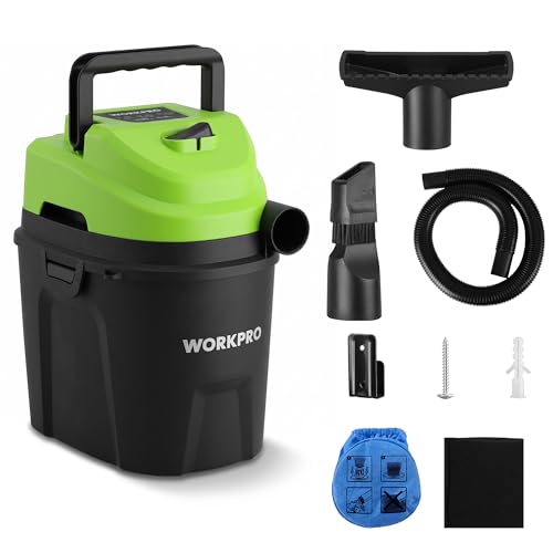 WORKPRO 1.5 Gallon Wet Dry Vacuum Cleaner 2.5 Peak HP Portable Shop Vacuum with Powerful Suction Lightweight Wet/Dry Vac for Car Garage & Home Cleaning Wall-Mount Storage