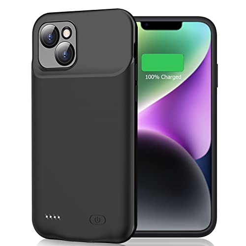 JBUBN 3 Portable Rechargeable Battery Pack Charging Case Compatible with iPhone 14 Plus (6.7 inch) Extended Battery Charger Case (Black)