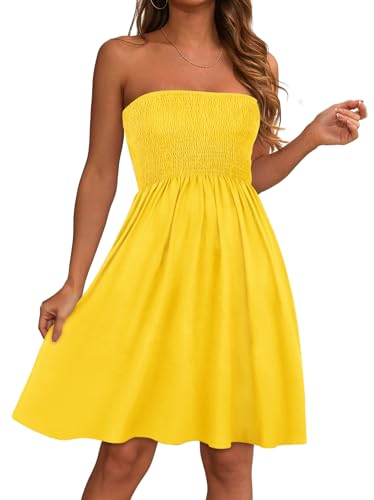 Image of elescat Summer Dresses for Women 2026 Strapless Casual Beach Cover Ups Tube Top Sundress