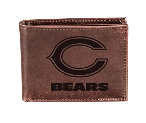 Team Sports America NFL Chicago Bears Brown Wallet | Bi-Fold | Officially Licensed Stamped Logo | Made of Leather | Money and Card Organizer | Gift Box Included