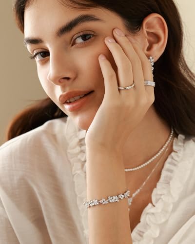 Parure forme fleur pour épouse collier et bracelet brillants - 2