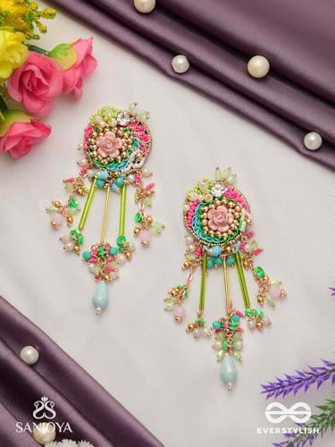 Image of SANJOYA BY EVERSTYLISH Manjusumana Beautiful Blossom Pastel Color Beads And Detail Work With Golden Embellishment Earrings Lightweight Jewelry For Women | Party, Festive, Wedding & Gifting