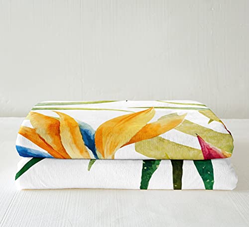 Tropical Tree Plant Blankets Twin For Couch Sofa Bed ,Watercolor Red Hibiscus Flower Throw Blanket,Palm Leaves Sherpa Blanket,Warm Elegant Flannel Blanket For Kid Baby Adults Or Pet, Lightweight #TOP2