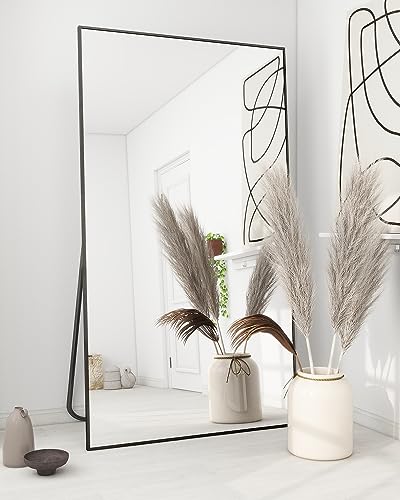 Koonmi Large Mirror Full Length 34"x76", Floor Body Mirror with Stand, Metal Frame Wall-Mounted Vanity Mirror, Hanging Leaning or Standing, Black