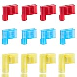 smseace 30PCS Flag Spade Female Terminal Connectors Red/Blue/Yellow Female Fully Insulated Right Ang