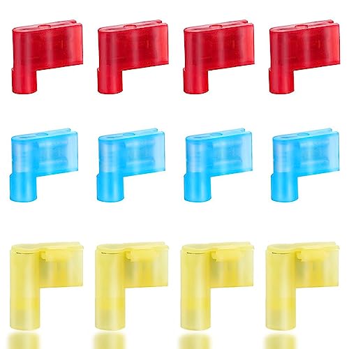 Smseace 30Pcs Flag Spade Female Terminal Connectors Red/Blue/Yellow Female Fully Insulated Right Angle Spade Connector Durable Terminal Connectors 22-18/16-14/12-10Awg Spade Crimp Terminal Qx-R-B-Y #TOP30