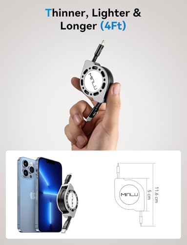 MINLU USB Type C to Lightning Cable 4Ft 2Pack, Retractable iPhone Charger Fast Charging for Retractable Car USBC iPhone Cord for iPhone14/13/12/11 Pro Max/XS/XR/X/iPad/CarPlay