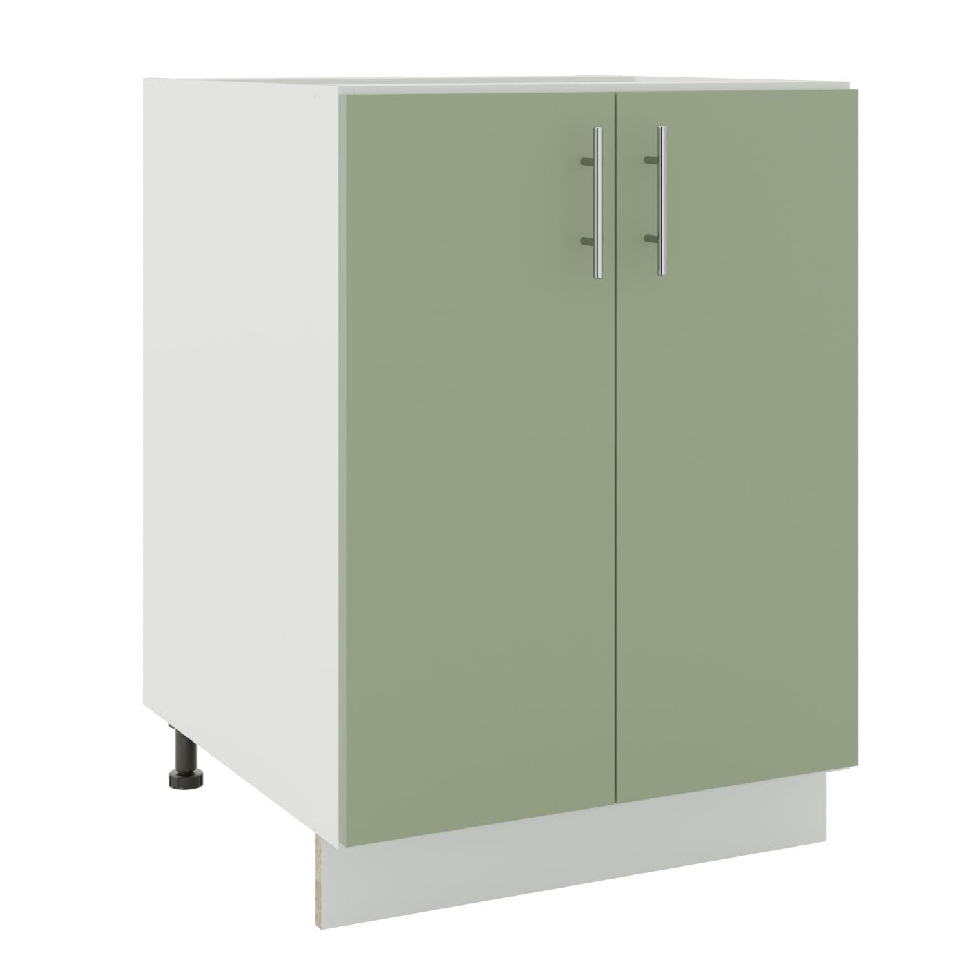 JD Greta Adjustable Kitchen Base Unit - 600mm - Base Cabinet with Doors (No Worktop) - Sage Green Matt