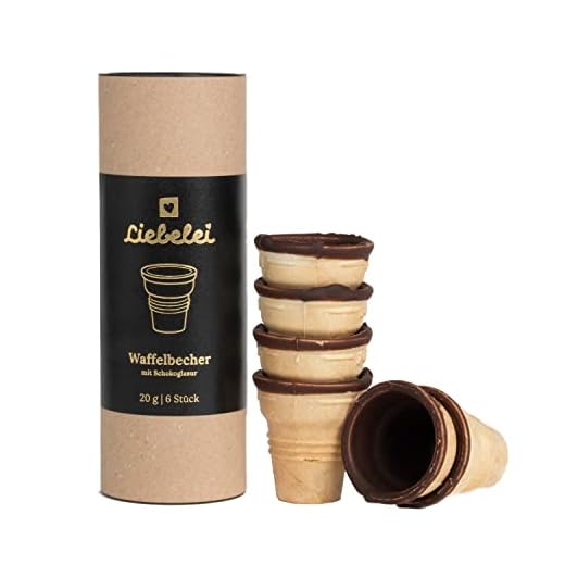 LIEBELEI - 6x 6er Pack Waffelbecher mit Schokolade - 36 knusprige Schokobecher für Eierlikör oder Eis, 2cl Eierlikörbecher, essbar mit Schokoglasur