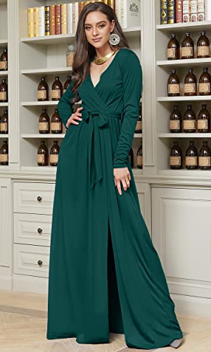 Image of KOH KOH Womens Long Sleeve V-Neck High Slit Cocktail Evening Gown Maxi Dress