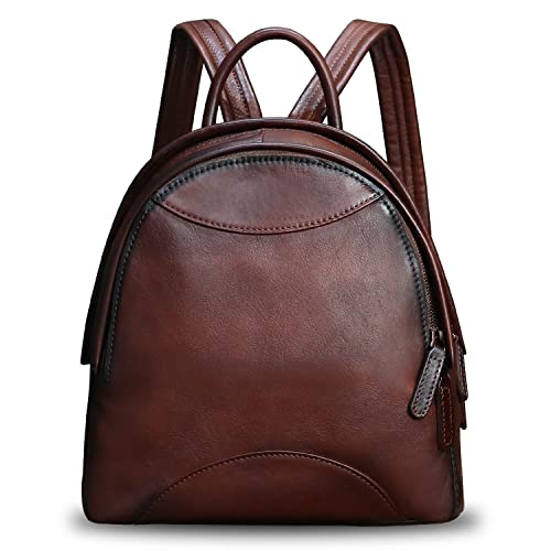 Image of Genuine Leather Backpack Purse for Women Retro Handmade Small Casual Rucksack Satchel Back Bags Knapsack (Coffee)