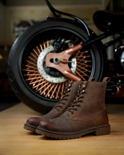 Image of Trip Machine Company Premium Leather Men's Motorcycle Riding Boots - Derby | 3 Point Protection | Ankle, Toe & Heal Protectors | CE Certified | Light Weight | Anti Slip Sole | Lifestyle Boots