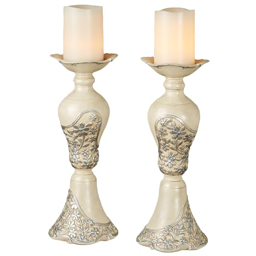 Floressa Metallic Ivory Silver Candleholder Pair