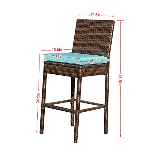 Sundale Outdoor Bar Stools Set Of 2, 2 Piece Woven Wicker Bar Stools Armless, Patio Bar Chairs With Cushion Blue, All-Weather Outdoor Patio Furniture - Steel, Brown #TOP5