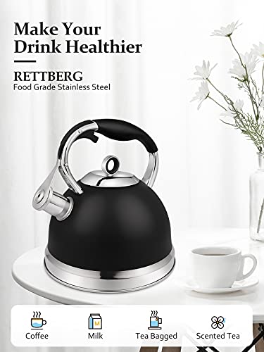 Rettberg Tea Kettle For Stove Top With Metal Teapots Spout, Whistling Tea Kettles Loud Whistling 2.4 Quart (Black 2) #TOP1