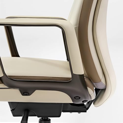 Image of EUREKA ERGONOMIC Alto Leather Desk Chair, Silicone Leather Office Chair with Wheels, High Back Office Chair, Executive Office Chair Comfy for Home & Office, Off-White
