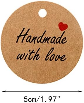 jijAcraft 100PCS Handmade with Love Gift Tags: 5CM Kraft Paper Brown Labels with 20M Jute Twine for Crafts Valentines Gift Wedding Favour - Image 3