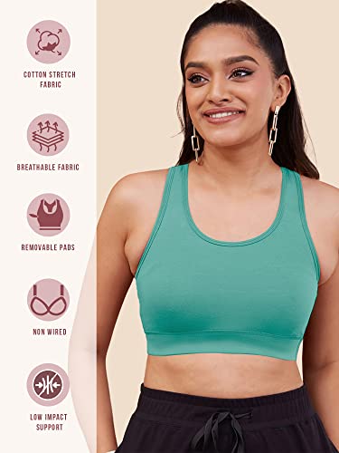 Image of NYKD Women's Everyday Cotton Padded Sports Bra for Gym /Running /Workout Full Support | Removable Pads | Wirefree | Full Coverage | Stretchable - NYK059