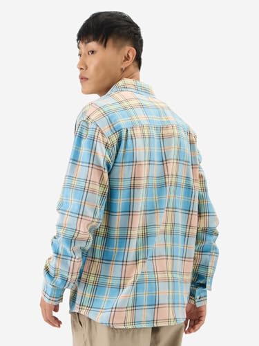 Image of The Souled Store Plaid: Blue, Yellow Men and Boys Long Sleeve Collared Neck Button Front Regular Fit Cotton Utility Shirts