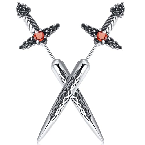 Sword Earrings for Men Women, Gothic Dagger Celtic Knot Earrings Irish Studs Earrings Punk Spike Earring Jewelry, Stainless Steel Cool Cubic Zirconia Dangle Goth Screw Halloween Earring