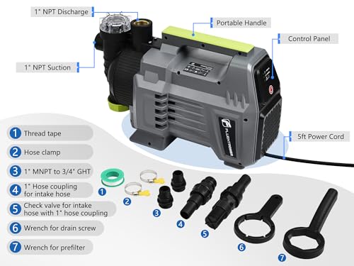 Image of FLUENTPOWER Shallow Well /Deep Garden Pump, 1.5HP 1300GPH Portable Water Booster Jet Pump with Automatic Pressure Switch for Home, Garden, Lawn, Sprinkler Irrigation, Lift 150FT
