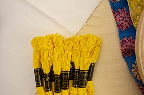 Image of Pack of 12 Premium Embroidery Thread | 100% Egyptian Cotton Premium Skeins | Cross Stitch Embroidery Floss | Oeko TEX Certified Stranded Cotton | (Canary Yellow 298)