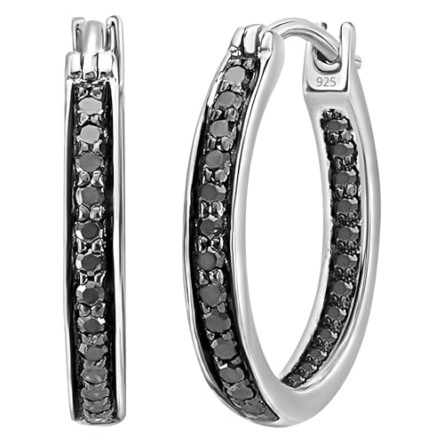 Dazzlingrock Collection 0.38 Cttw Round Black Diamond Lined Inside Out Hoop Earrings for Her in 925 Sterling Silver