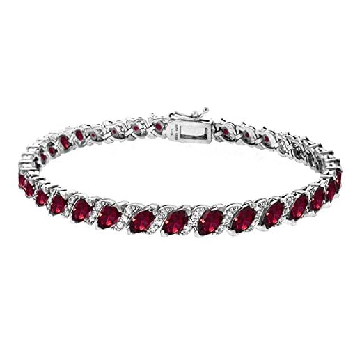 B. BRILLIANT Pulsera de tenis de plata de ley creada, imitación o auténtica piedra natal de corte marquesa para mujeres y niñas, con caja de regalo, 6 inch, Plata de ley, Ruby creado