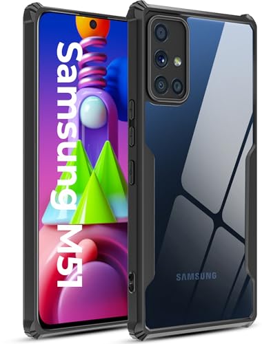 Image of A rtistque Clear Hard Transparent Acrylic Armor Anti-Drop Shockproof TPU Edge Back Cover Case for Samsung Galaxy M51 - Black