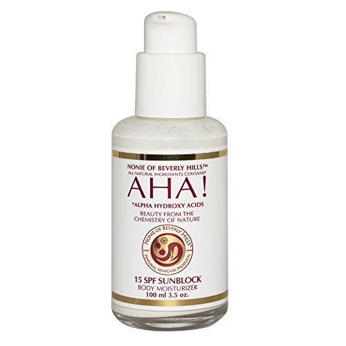 Nonie AHA All-Natural 15 SPF Sunscreen with Coconut Oil, Wheat Germ Oil, Zinc Oxide, Citrus Mix of Lemon, Grapefruit, Orange, Bergamot & Neroli Oils, Bilberry, Sugar Cane, Maple Cane, Orange & Lemon Oils
