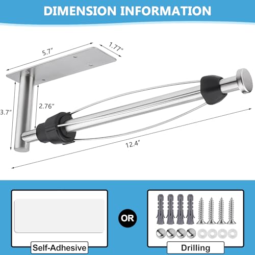Image of Paper Towel Holder Under Cabinet, Single Hand Operable Paper Towel Roll Holder with Damping Effect, Self-Adhesive or Drilled Stainless Steel Paper Towel Holder for Kitchen Bathroom RV