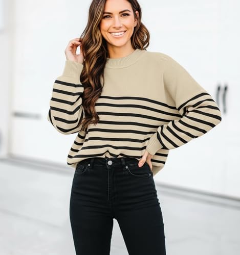 Image of Womens Oversized Sweaters Fall 2026 Fashion Clothes Colorblock Knit Tops | ETCYY Striped Sweaters For Women Trendy,Batwing Sleeve Oversized Sweater Pullover Tops,Cute,Spring Winter Fall Outfits
